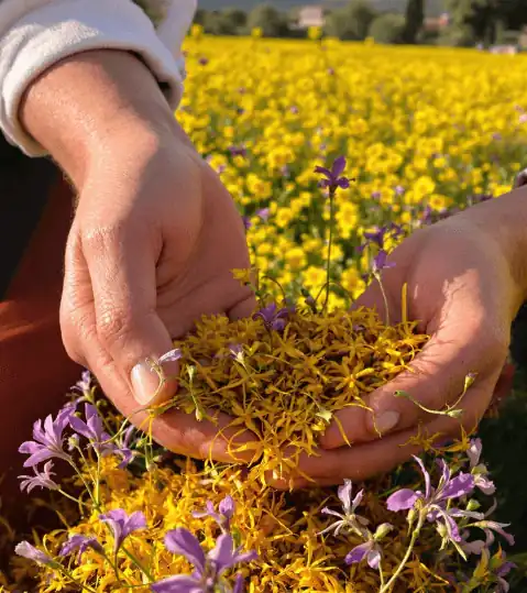 Champ de safran en fleurs